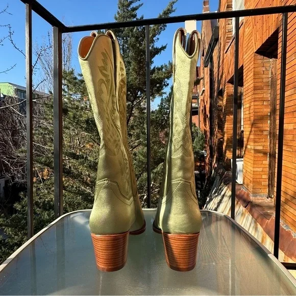 New Free People Jeffrey Campbell Dagget Western Leather Boots Green Spring